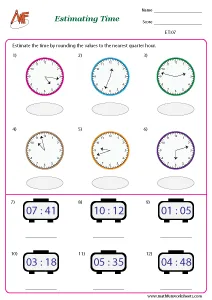 Estimating time and money Worksheets