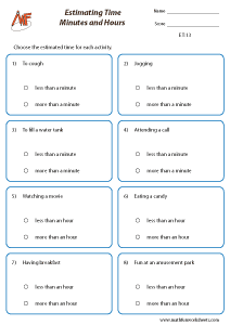Estimating time and money Worksheets
