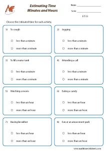 Estimating time and money Worksheets