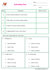 Estimating time and money Worksheets