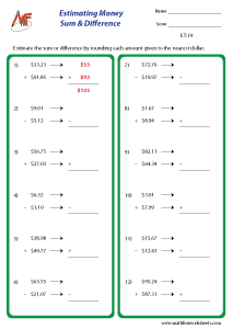 Estimating time and money Worksheets