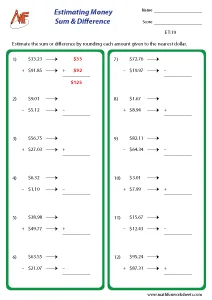 Estimating time and money Worksheets