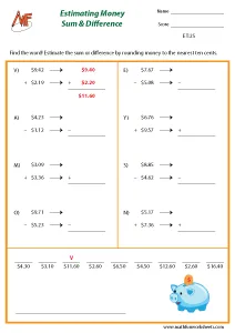 Estimating time and money Worksheets