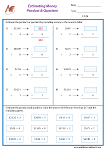 Estimating time and money Worksheets