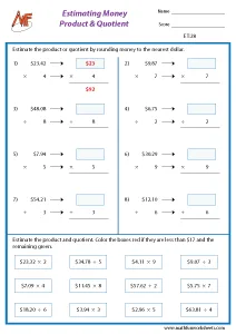 Estimating Products Worksheets For Grade 3 Estimating Quotients 4th
