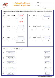 Estimating time and money Worksheets