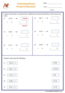Estimating time and money Worksheets