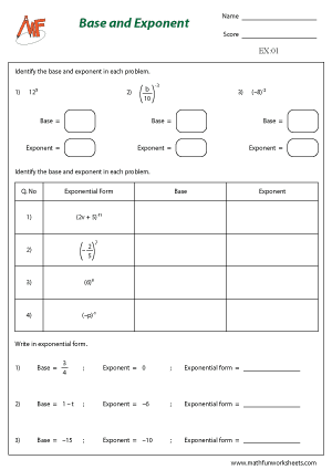 Exponents Worksheets