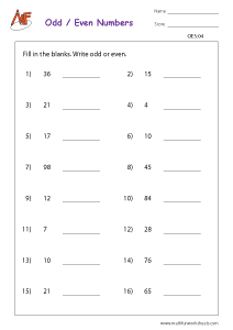 Odd and Even Number Worksheets