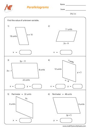 Parallelogram Worksheets