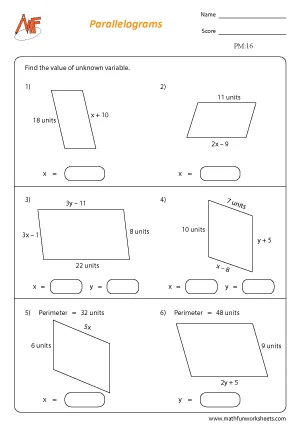 Parallelogram Worksheets