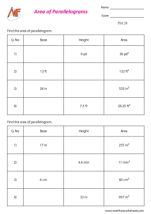 Parallelogram Worksheets