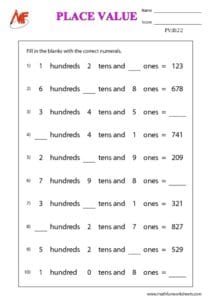 3-Digit Place Value Worksheets
