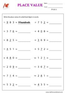 3-Digit Place Value Worksheets
