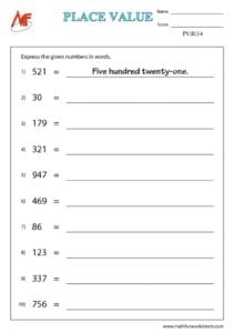 3-Digit Place Value Worksheets