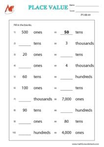 4 Digit Place Value Worksheets