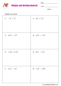 Radicals Worksheets