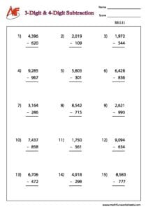 Number Subtraction – Vertical