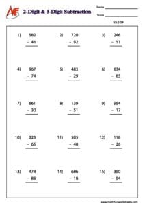 Number Subtraction – Vertical