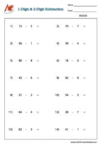 Number Subtraction – Horizontal