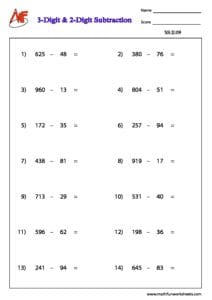 Number Subtraction – Horizontal