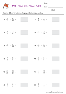 Fraction Subtraction Worksheets