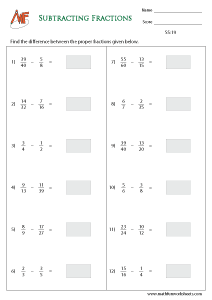 Fraction Subtraction Worksheets