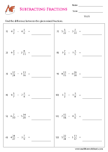 Fraction Subtraction Worksheets