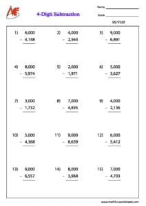 Subtraction – Problems Ending With Zero