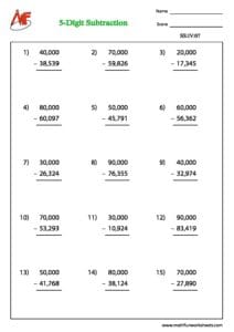 Subtraction – Problems Ending With Zero