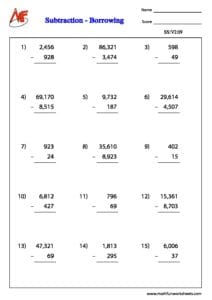Number Subtraction – Vertical