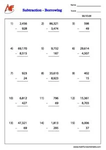 Subtraction – Problems Ending With Zero