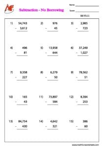 Number Subtraction – Vertical