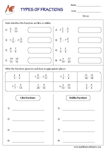 Types of Fractions Worksheets