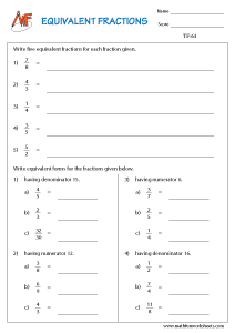 Types of Fractions Worksheets