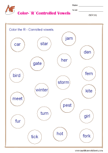 R Controlled Vowel Worksheets