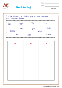 R Controlled Vowel Worksheets