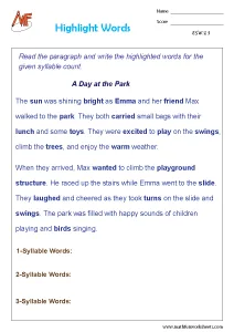 Syllables Worksheets