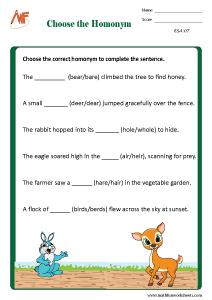 Homonyms Worksheets