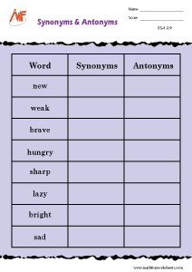 Synonyms and Antonyms Worksheets