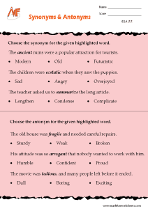 Synonyms and Antonyms Worksheets