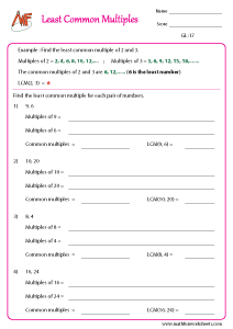Least Common Factor Worksheets
