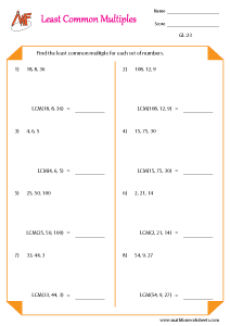 Least Common Factor Worksheets