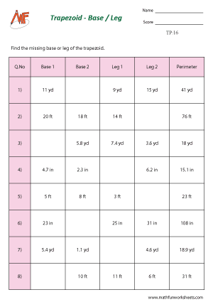 Trapezoid Worksheets