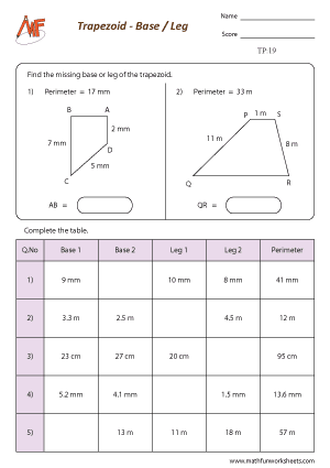 Trapezoid Worksheets
