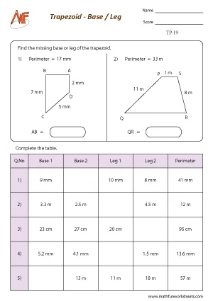 Trapezoid Worksheets