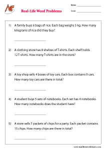 Multiplication Word Problems Worksheets