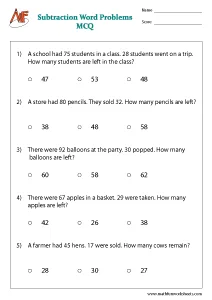 Subtraction Word Problems