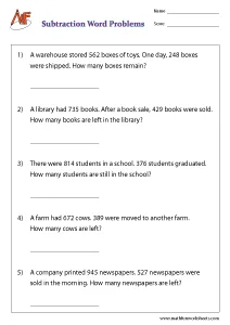 Subtraction Word Problems