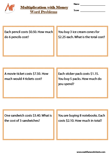Money Word Problems Worksheets
